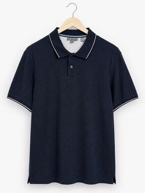 Ted Baker Textured Polo Shirt Men’s Large Blue Cotton Short Sleeve